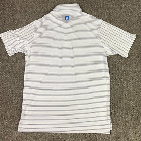 FootJoy Polo Golf Shirt Men's Large White Blue Stripe Striped Performance - Picture 4 of 10